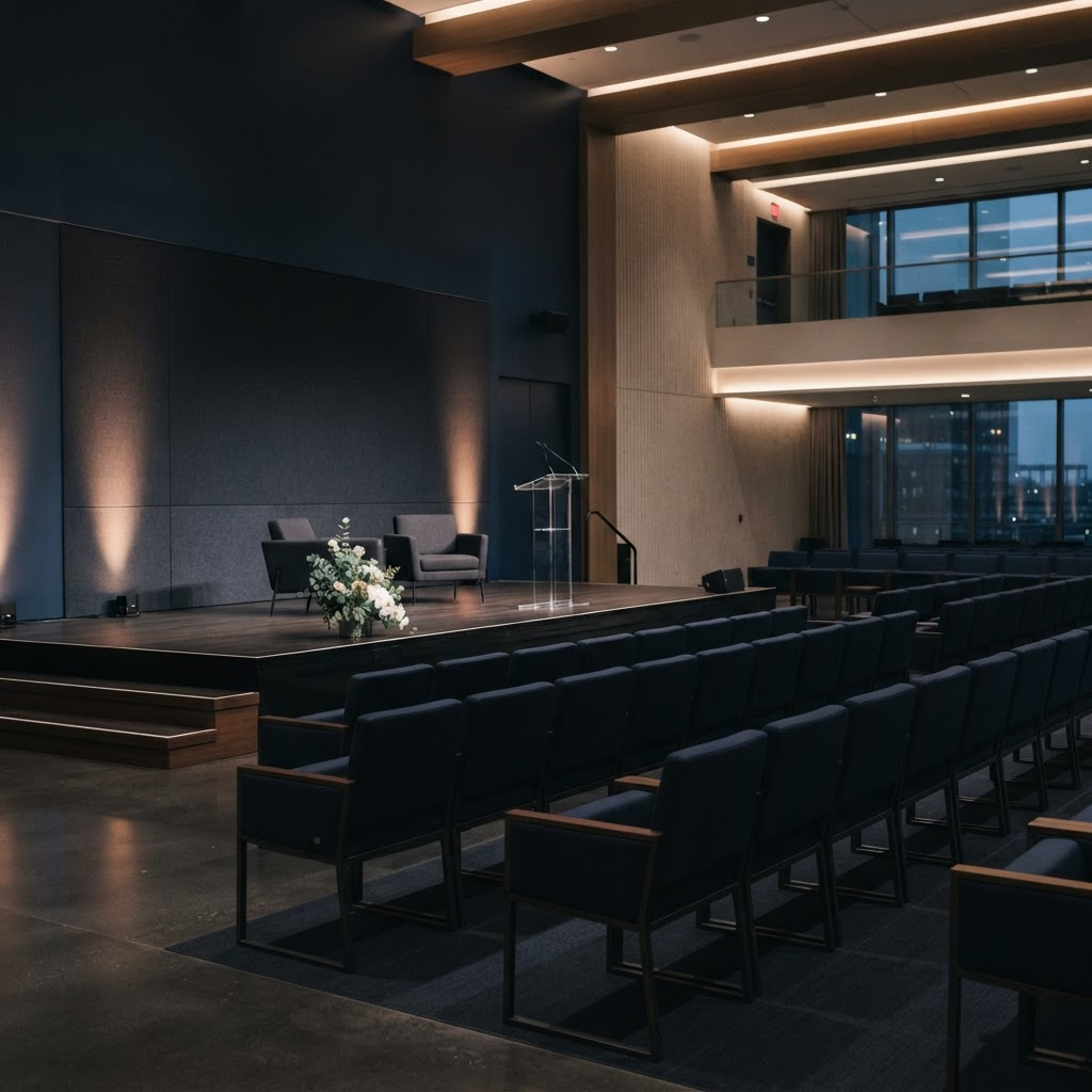Sophisticated corporate event space with clean lighting